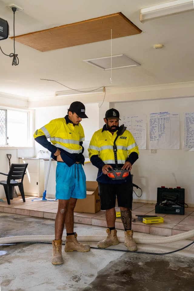 ICGC team member learning Husqvarna remote control operation with instructor