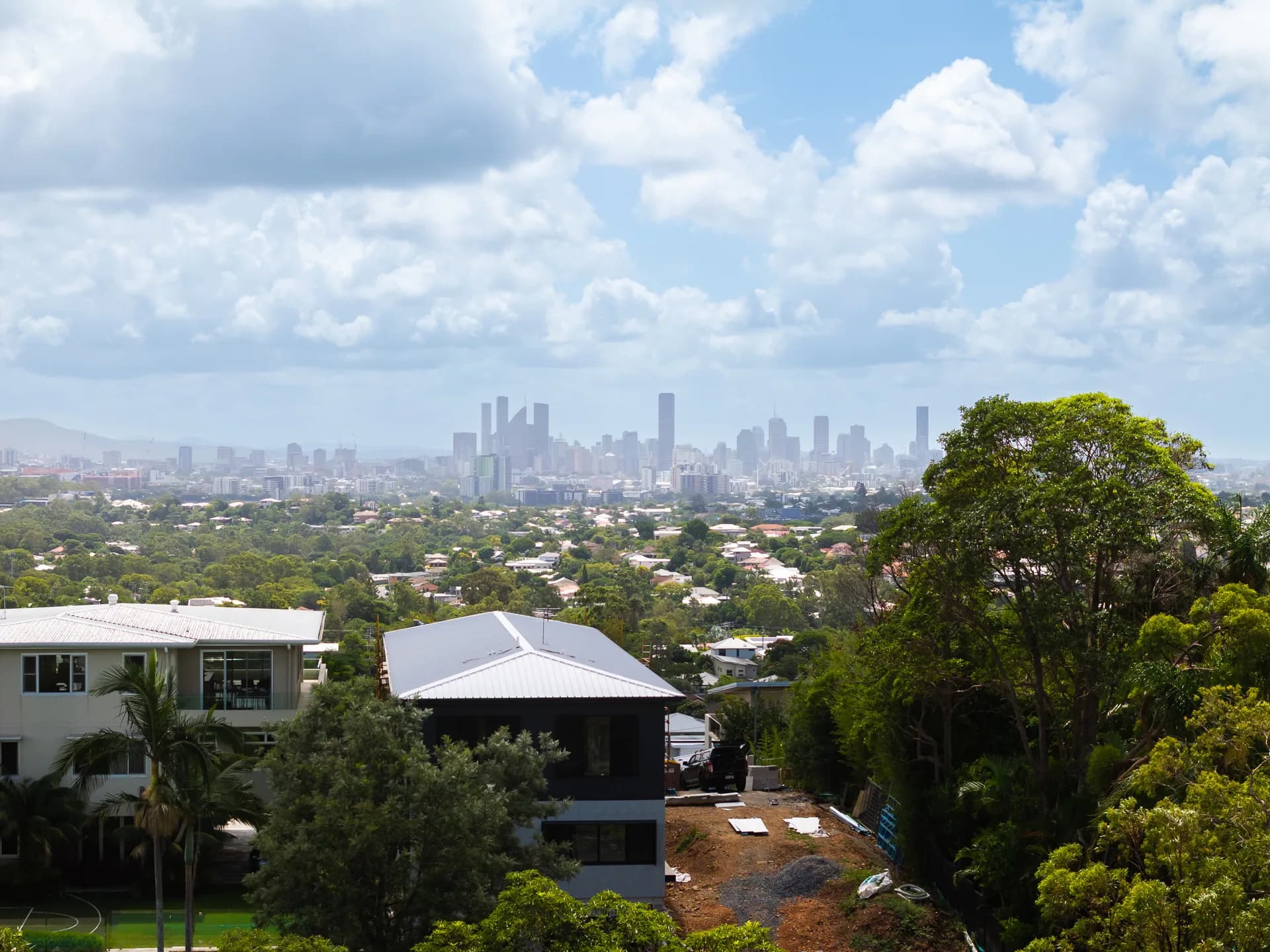 View from the Brisbane commercial polished concrete project looking out toward the Brisbane CBD skyline