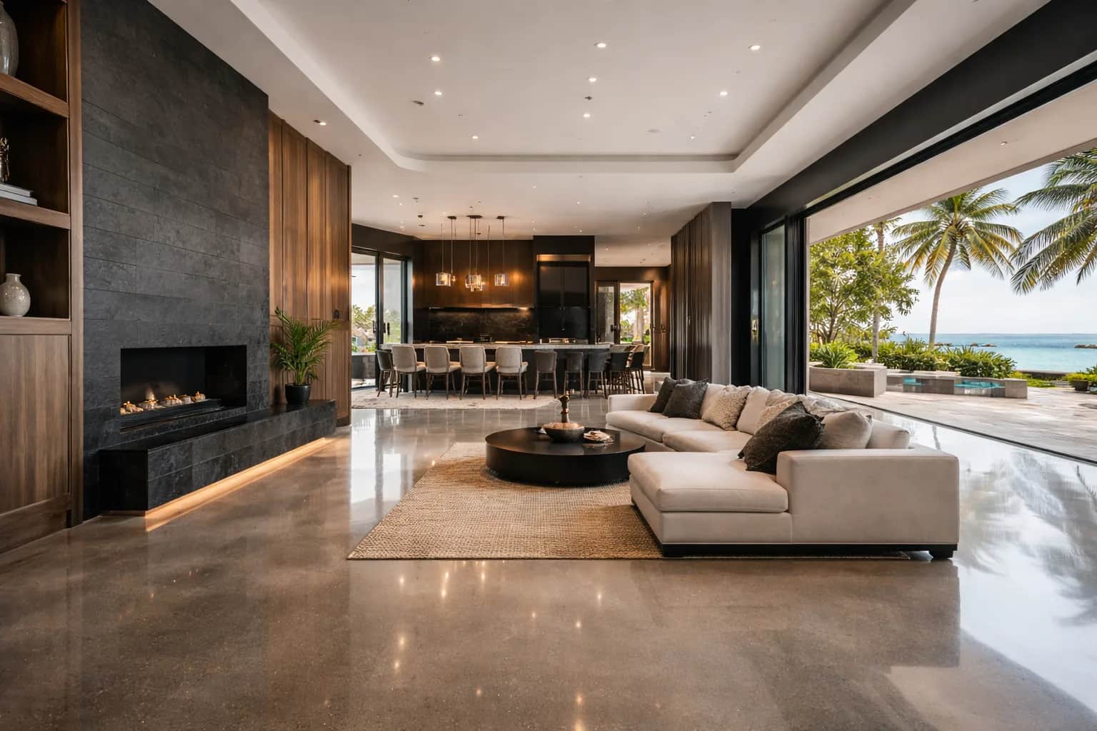 Luxury coastal home with shining polished concrete floor on the Gold Coast